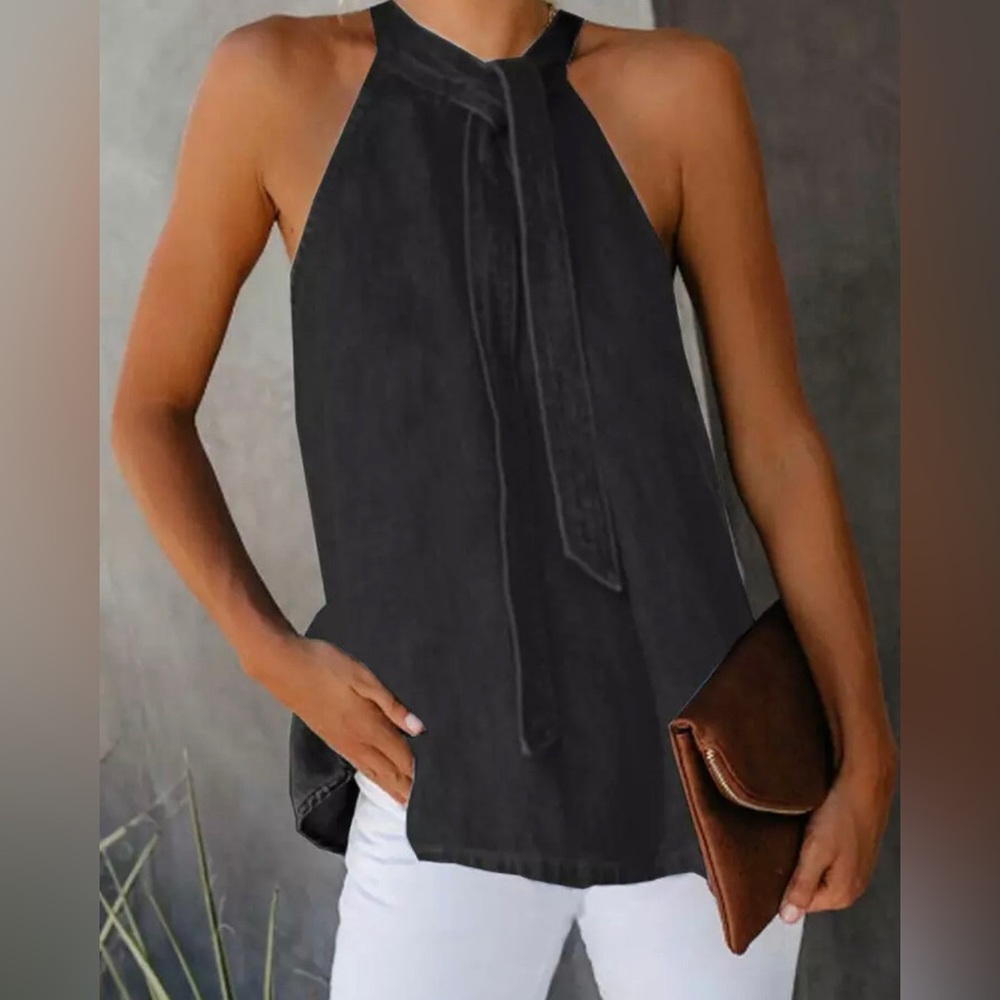 Heathered Black Denim Halter Top